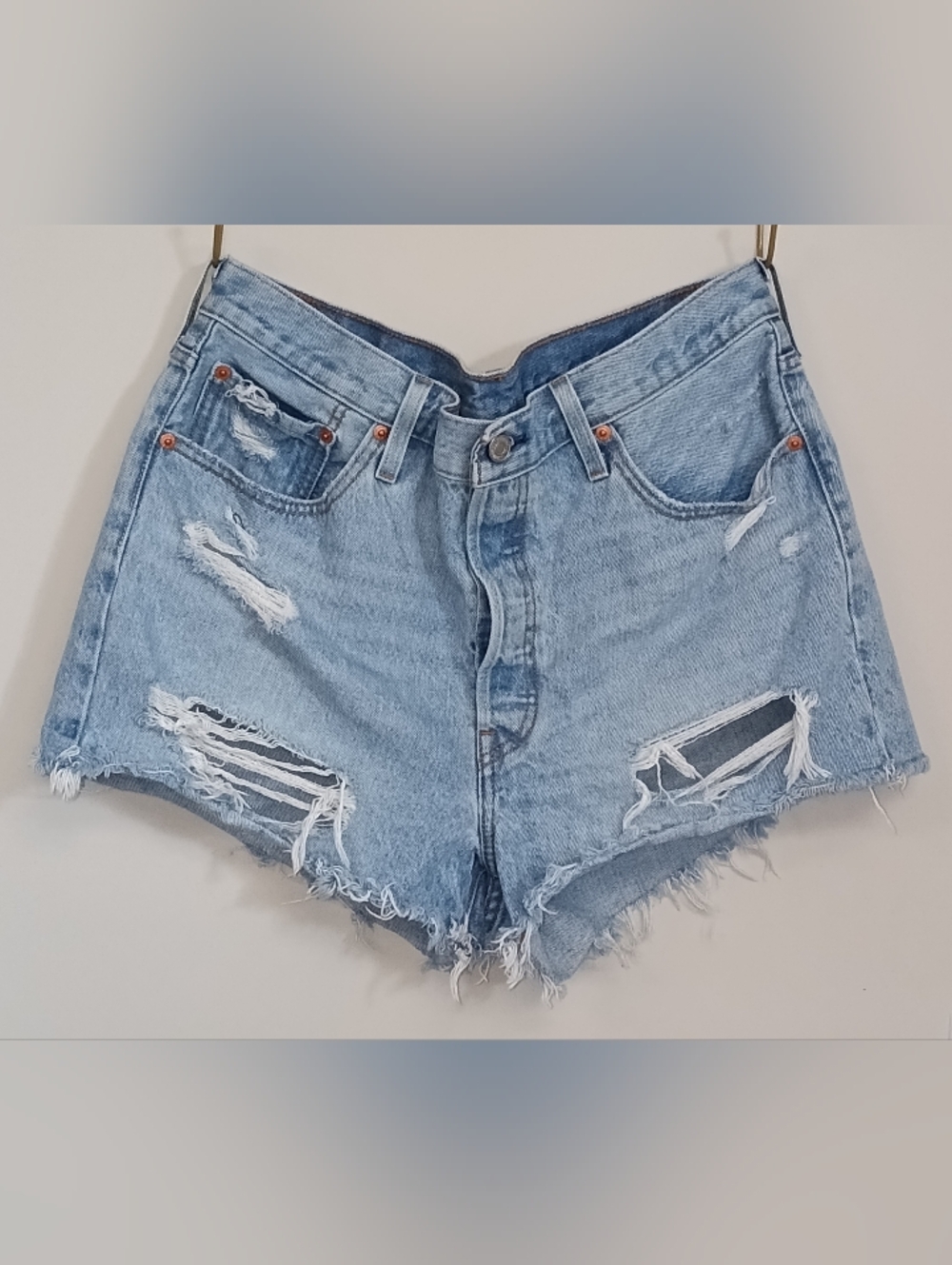 Levi's 501 Distressed Denim Button fly Cutoff Shorts Women's 33 Festival Boho